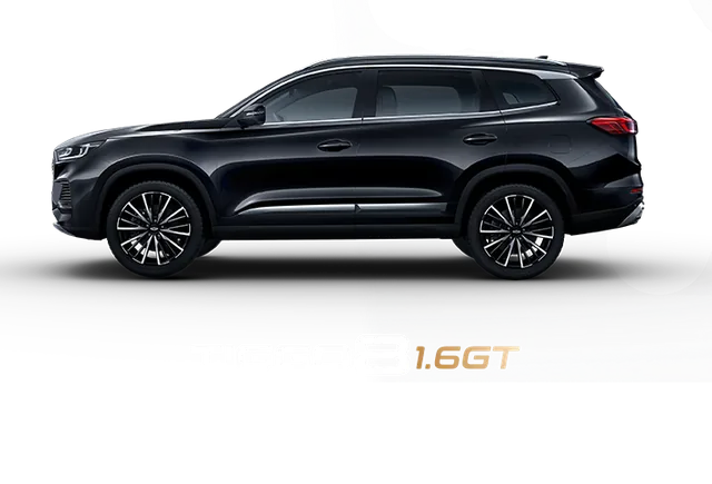 Black Chery TIGGO 8 1.6 TGDi seven-seat SUV in side view